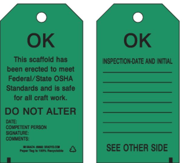 Scaffold OK Tag, 5-3/4 x 3 In, PK100