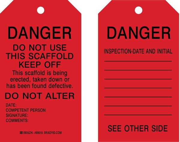 Danger Tag, 7 x 4 In, Bk/R, Met, 3/8 In, PK10