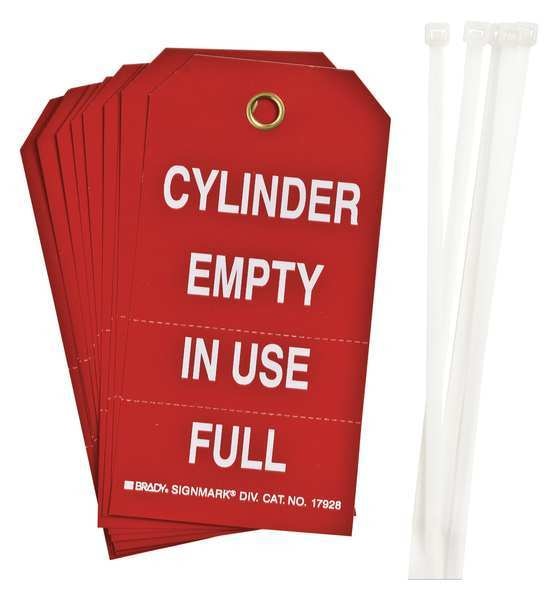 Cyl Stat Tag, 5-3/4 x 3 In, Wht/R, Met, PK10