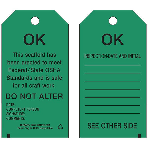 Scaffold OK Tag, 5-3/4x3In, Poly., PK10