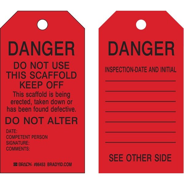 Danger Tag, 5-3/4 x 3 In, Bk/R, Met, PK100