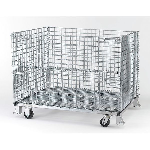 Silver Collapsible Bulk Container, Steel, 30.3 cu ft Volume Capacity