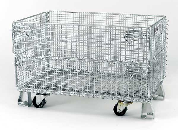 Silver Collapsible Bulk Container, Steel, 5 cu ft Volume Capacity