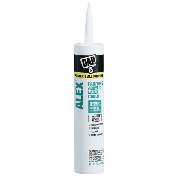 Caulk, 10.1 oz, Cartridge, White, Acrylic Latex Base
