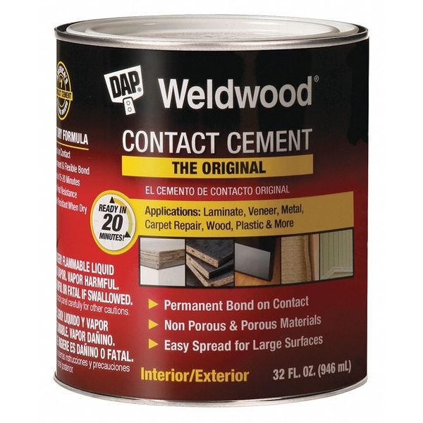 Contact Cement, Weldwood, 1 qt, Can, Tan
