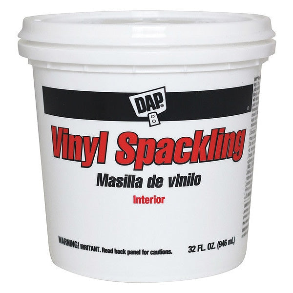 Vinyl Spackling Paste, 1 qt, Tub, White, Vinyl Spackling