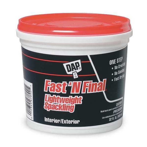 Spackling Paste, 1 qt, Tub, White, Fast 'N Final