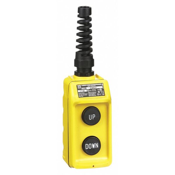 Pendant Push Button Station, Up/Down, 2NO, Mechanical Interlock, 1/3/3R/4/4X, Yellow