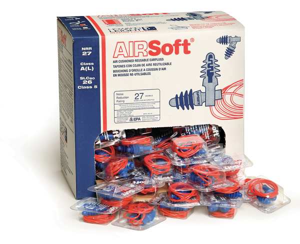 AirSoft Reusable Corded Ear Plugs, Flanged Shape, NRR 27 dB, M, Blue, 100 Pairs