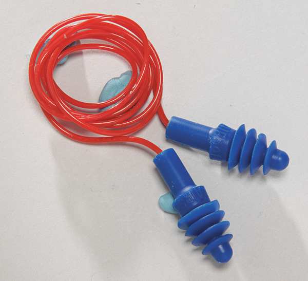 AirSoft Reusable Corded Ear Plugs, Flanged Shape, NRR 27 dB, M, Blue, 100 Pairs