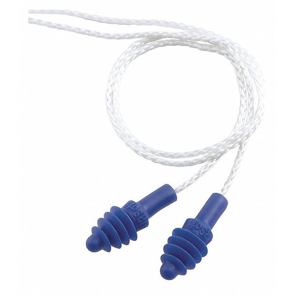 Reusable Corded Ear Plugs, Flanged Shape, 27 dB, 50 Pairs, Blue