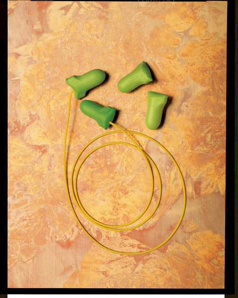 Max Lite Disposable Corded Earplugs, Foam, Contoured-T Shape, NRR 30 dB, Green/Yellow, 100 Pairs