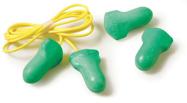 Max Lite Disposable Corded Earplugs, Foam, Contoured-T Shape, NRR 30 dB, Green/Yellow, 100 Pairs