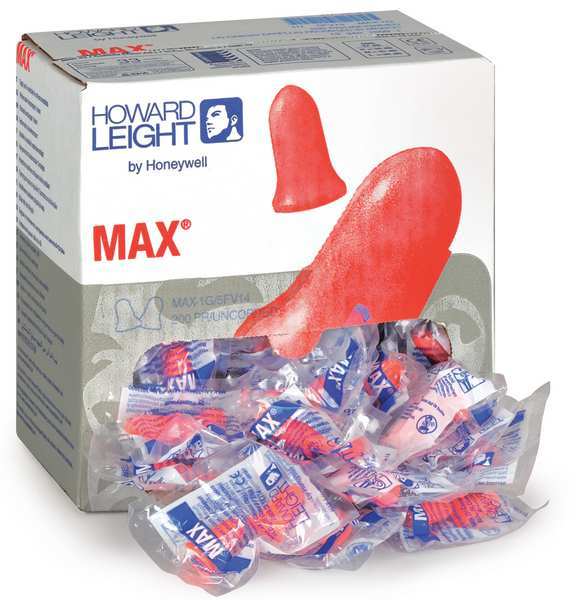 MAX-1 Disposable Foam Uncorded Earplugs, Bell Shape, 33 dB NRR, Coral, 200 Pairs/Box