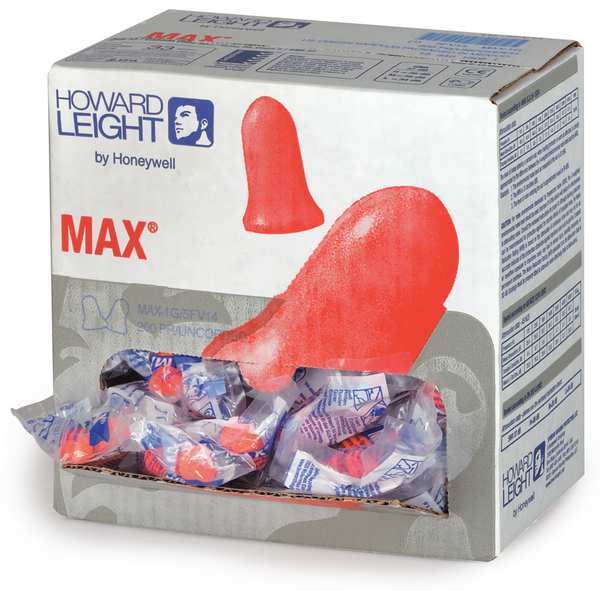 MAX-1 Disposable Foam Uncorded Earplugs, Bell Shape, 33 dB NRR, Coral, 200 Pairs/Box