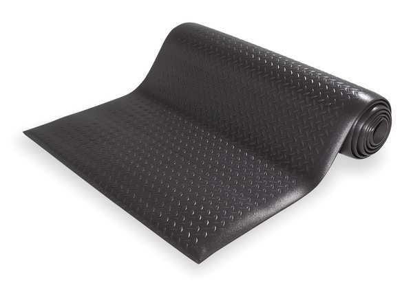 Antifatigue Runner, Black, 60 ft. L x 3 ft. W, PVC Foam, Diamond Plate Surface Pattern, 1/2
