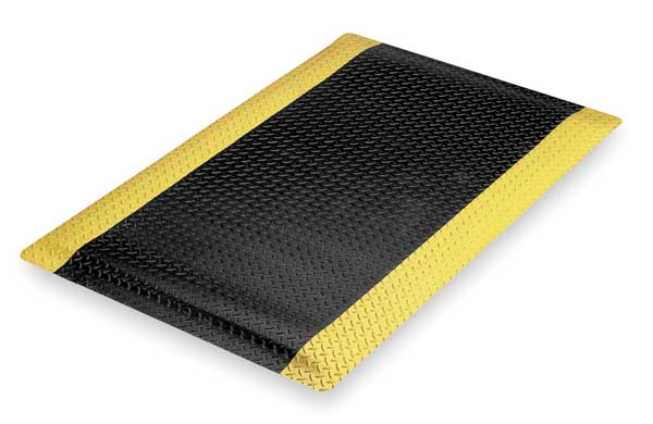 Antifatigue Mat, Black/Yellow, 5 ft. L x 3 ft. W, Vinyl Surface With Dense Closed PVC Foam Base