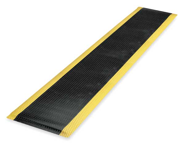 Antifatigue Runner, Black/Yellow, 60 ft. L x 3 ft. W, Vinyl Surface With Dense Closed PVC Foam Base