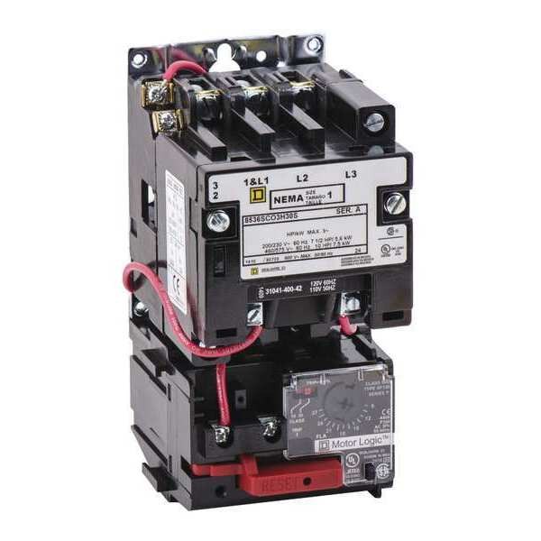 Nonreversing NEMA Magnetic Motor Starter, No Enclosure NEMA Rating, 120V AC, 3 Poles, 1NO
