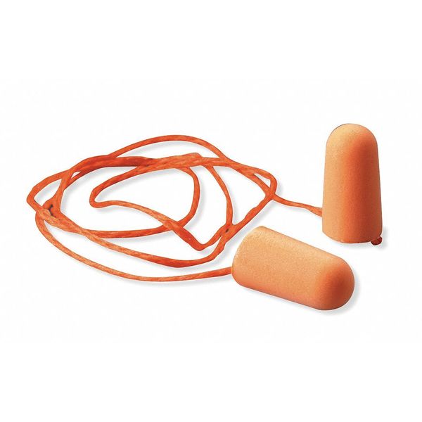 Disposable Corded Ear Plugs, Bullet Shape, 29 dB, 100 Pairs, Orange