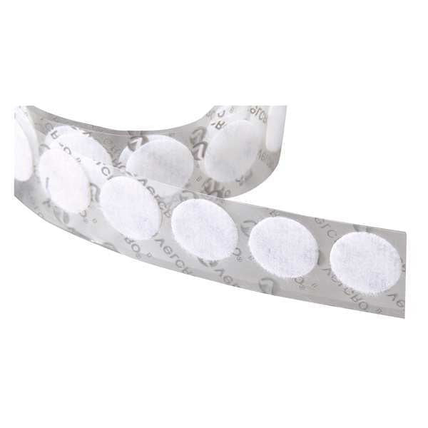 Reclosable Fastener, Disc, Acrylic Adhesive, 1/2 in, White, 1440 PK