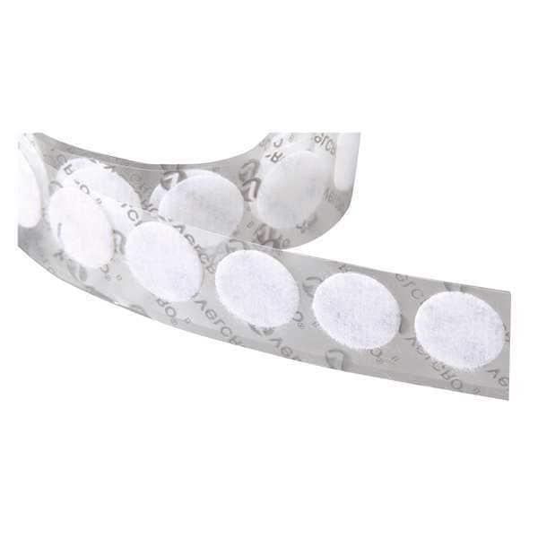 Reclosable Fastener, Disc, Acrylic Adhesive, 5/8 in, White, 1200 PK