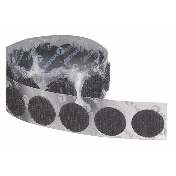 Reclosable Fastener, Disc, Acrylic Adhesive, 1/2 in, Black, 1440 PK