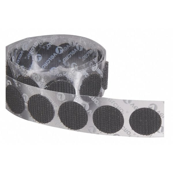 Reclosable Fastener, Disc, Acrylic Adhesive, 7/8 in, Black, 900 PK