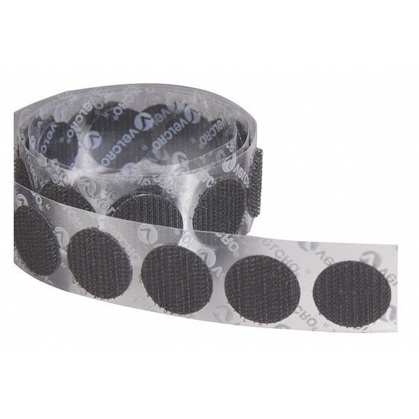 Reclosable Fastener, Disc, Acrylic Adhesive, 3/8 in, Black, 1800 PK