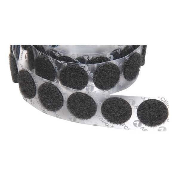 Reclosable Fastener, Disc, Acrylic Adhesive, 1-3/8 in, Black, 600 PK