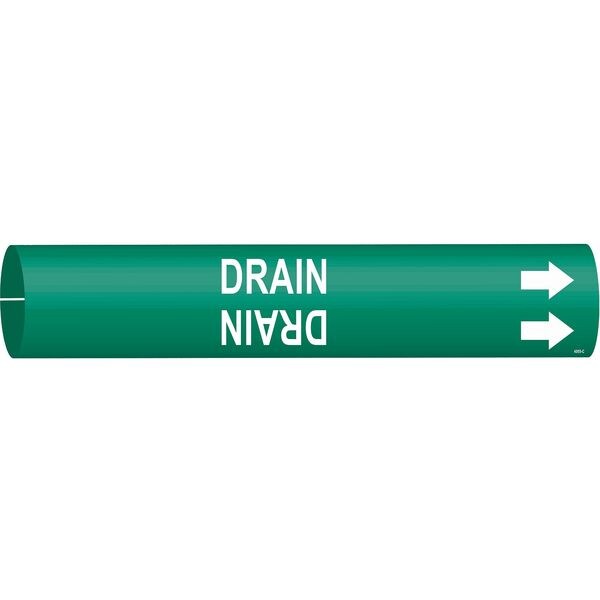 Pipe Marker, Drain, Grn, 2-1/2 to 3-7/8 In