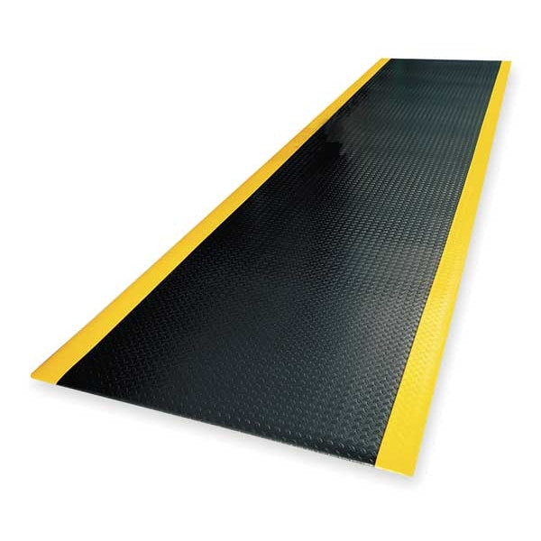 Antifatigue Runner, Black/Yellow, 36 ft. L x 2 ft. W, PVC Foam, Diamond Plate Surface Pattern