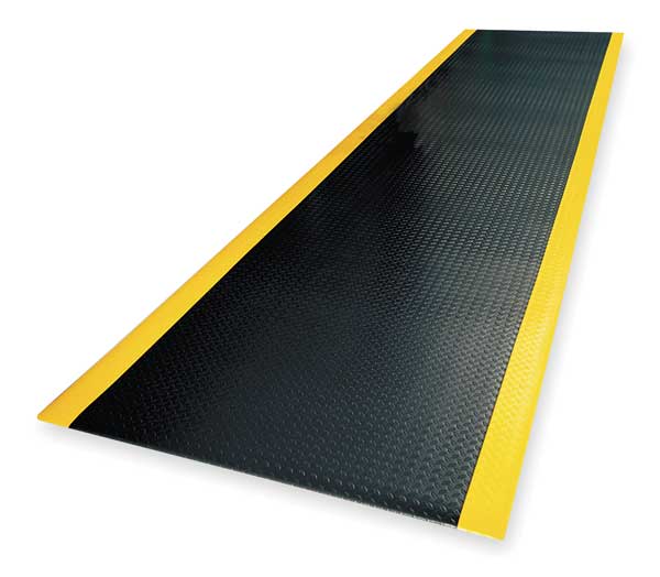 Antifatigue Runner, Black/Yellow, 26 ft. L x 2 ft. W, PVC Foam, Diamond Plate Surface Pattern