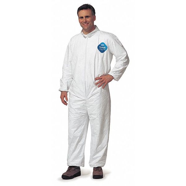 Collared Disposable Coveralls, 25 PK, White, High Density Spunbond Polyethylene, Zipper