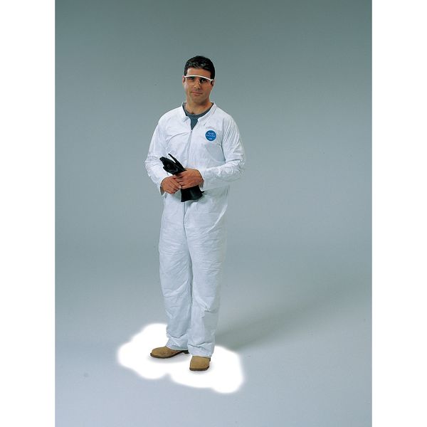 Collared Disposable Coveralls, 25 PK, White, High Density Spunbond Polyethylene, Zipper