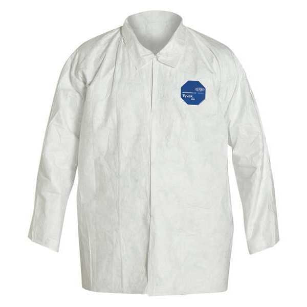 Disposable Shirt , 3XL , White , Polyolefin , Snap Front
