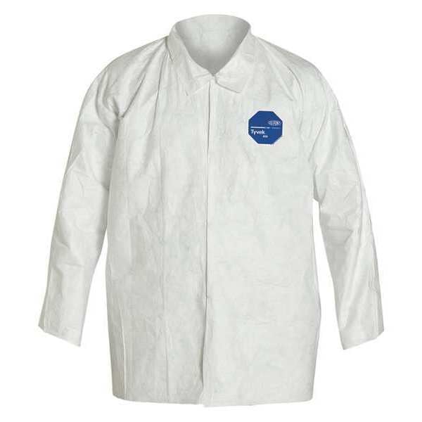 Disposable Shirt , L , White , Polyolefin , Snap Front
