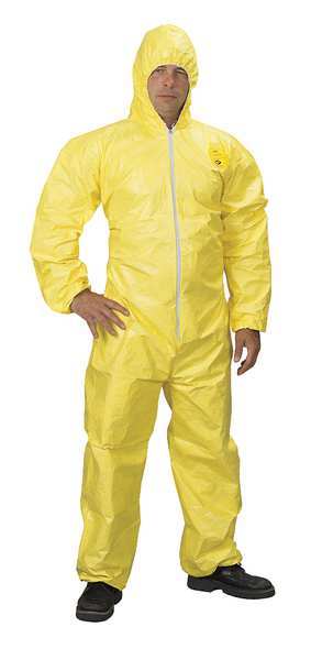 Hooded Chemical Resistant Coveralls, Yellow, Zipper