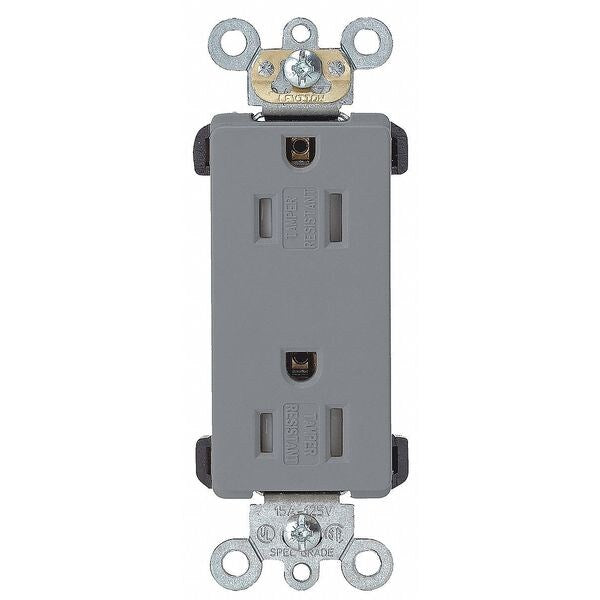 Receptacle, 15 A Amps, 125VAC, Decorator Duplex Outlet, 5-15R, Gray
