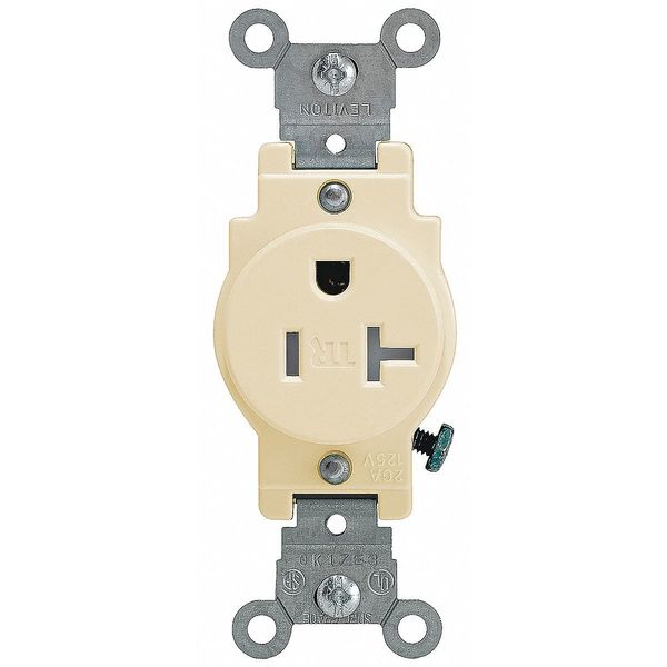 Receptacle, 20 A Amps, 125VAC, Single Outlet, 5-20R, Ivory