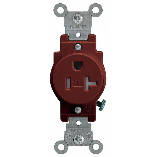 Receptacle, 20 A Amps, 125VAC, Single Outlet, 5-20R, Brown
