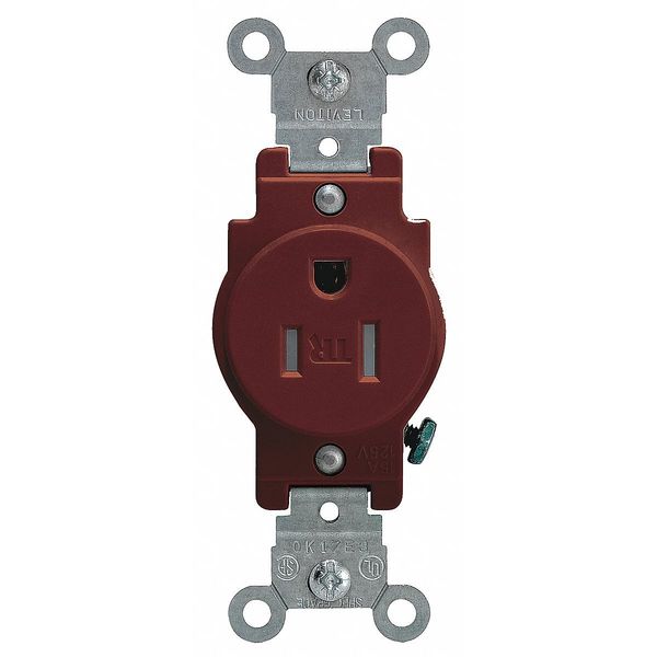 Receptacle, 15 A Amps, 125VAC, Single Outlet, 5-15R, Brown