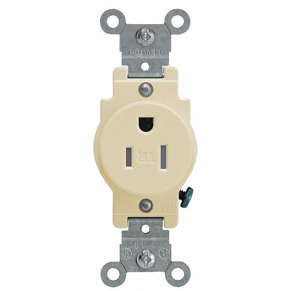 Receptacle, 15 A Amps, 125VAC, Single Outlet, 5-15R, Ivory