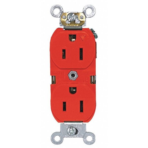 Receptacle, 15 A Amps, 125VAC, Duplex Outlet, 5-15R, Red