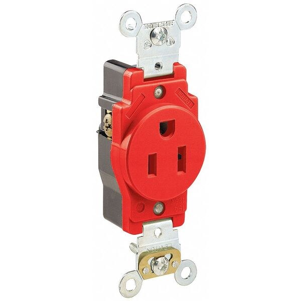 Receptacle, 15 A Amps, 125VAC, Single Outlet, 5-15R, Red