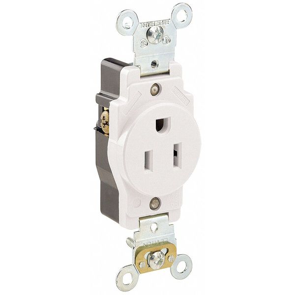 Receptacle, 15 A Amps, 125VAC, Single Outlet, 5-15R, White