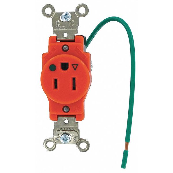 Receptacle, 15 A Amps, 125VAC, Single Outlet, 5-15R, Orange