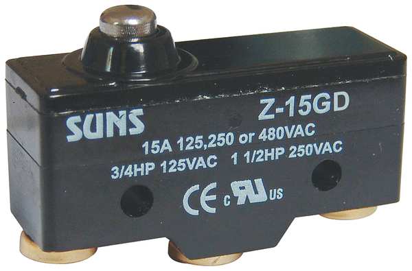 Industrial Snap Action Switch, Plunger, Short Actuator, SPDT, 15A @ 480V AC Contact Rating