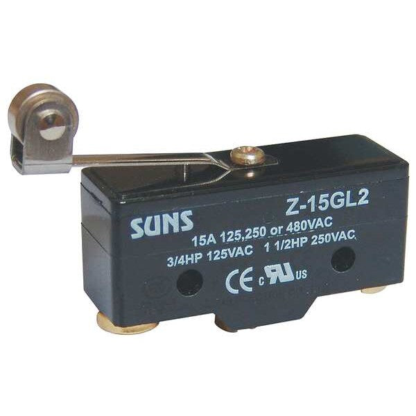 Industrial Snap Action Switch, Leaf Roller, Lever Actuator, SPDT, 15A @ 480V AC Contact Rating