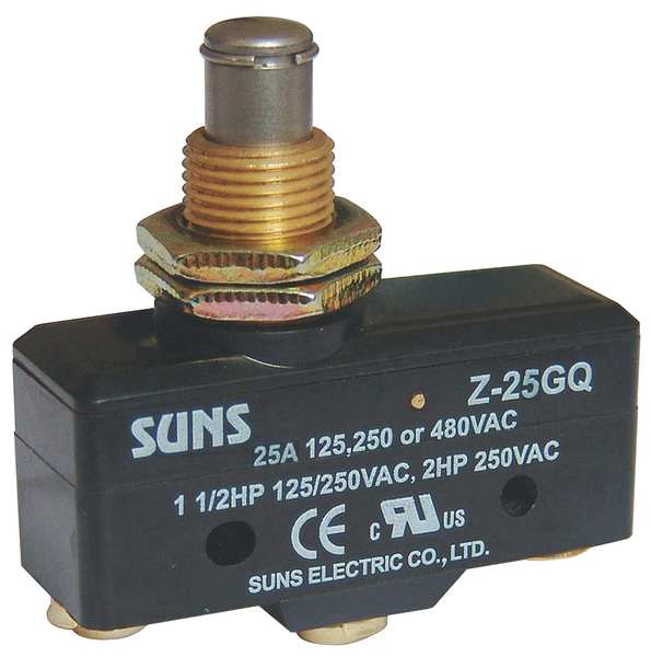 Industrial Snap Action Switch, Panel Mount, Plunger Actuator, SPDT, 25A @ 480V AC Contact Rating